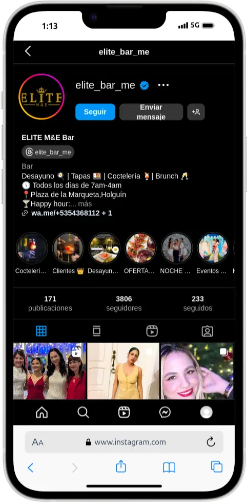 Instagram bar Elite M&E